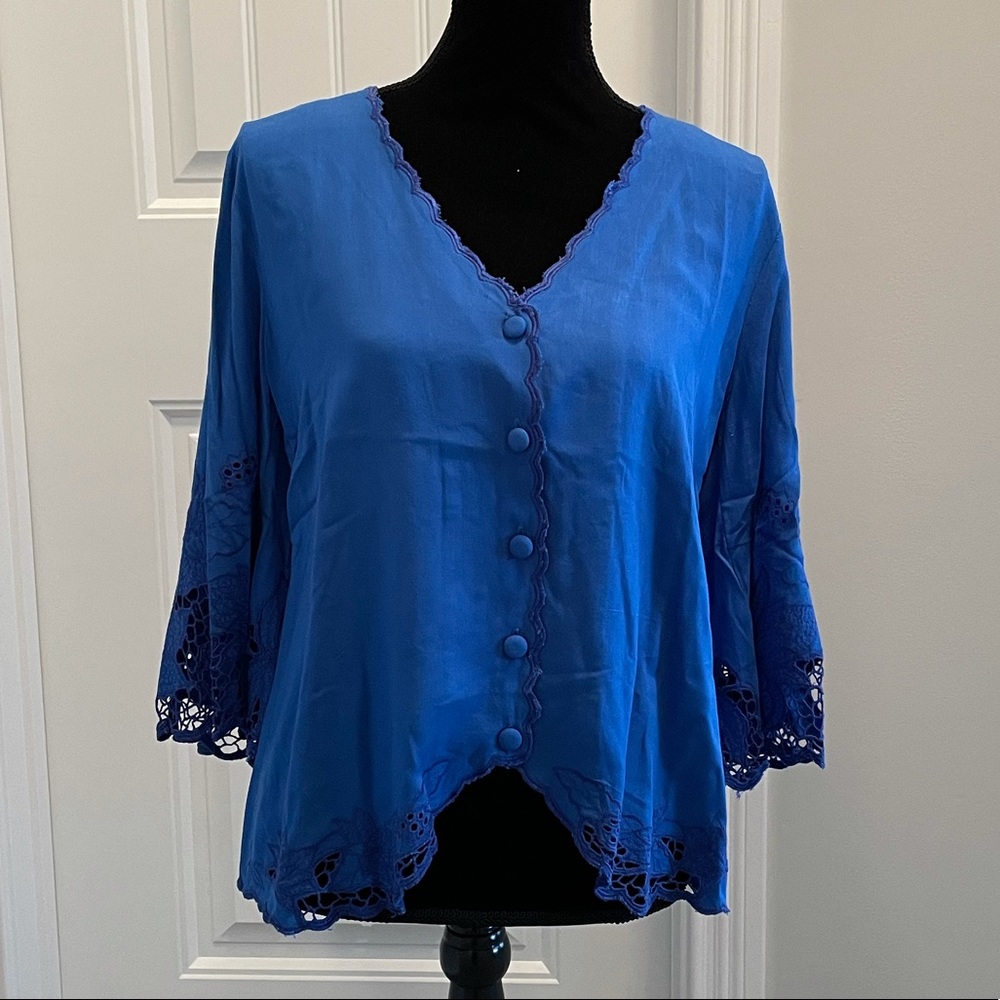 Soft Surroundings • Blue Appliqué Blouse